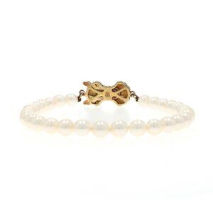 Yellow Gold Pearl Knotted Strand Bracelet 7" - 14k